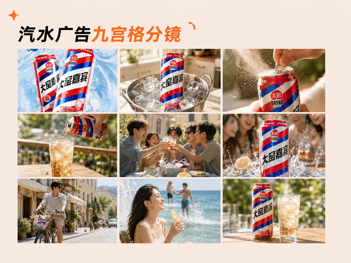 汽水广告九宫格 - 全视AI模板